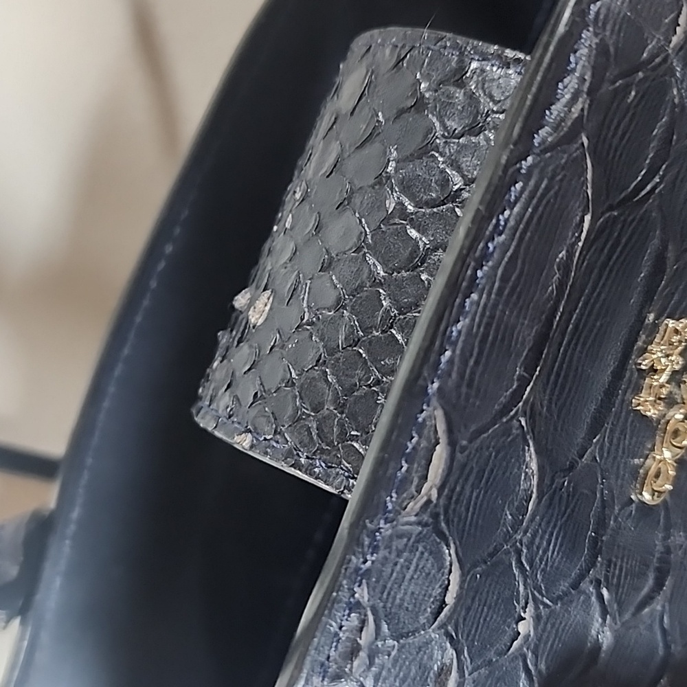 Python Snake Skin Inspired Navy Satchel Shoulder … - image 5